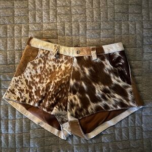 Understated Leather Asymmetrical Cowhide Hot Shorts